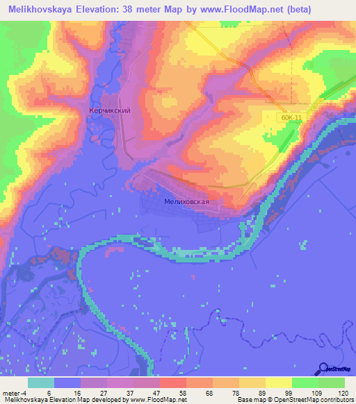 Melikhovskaya,Russia Elevation Map