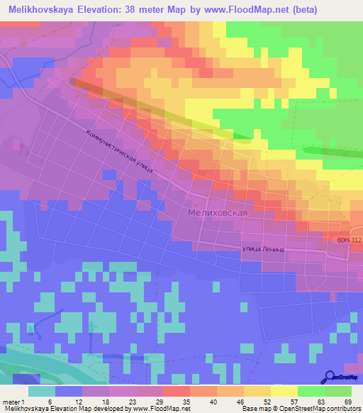 Melikhovskaya,Russia Elevation Map