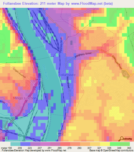 Follansbee,US Elevation Map