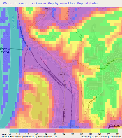 Weirton,US Elevation Map