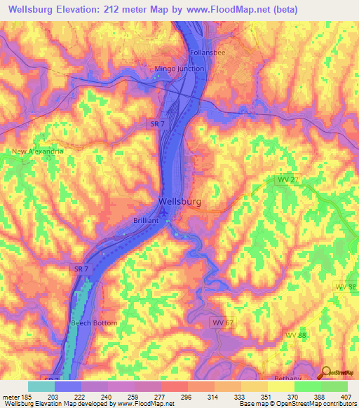 Wellsburg,US Elevation Map