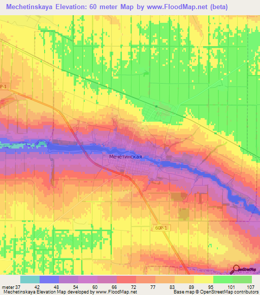 Mechetinskaya,Russia Elevation Map