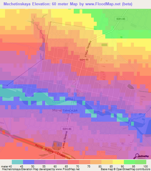 Mechetinskaya,Russia Elevation Map