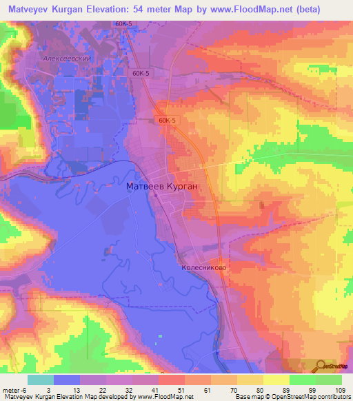 Matveyev Kurgan,Russia Elevation Map