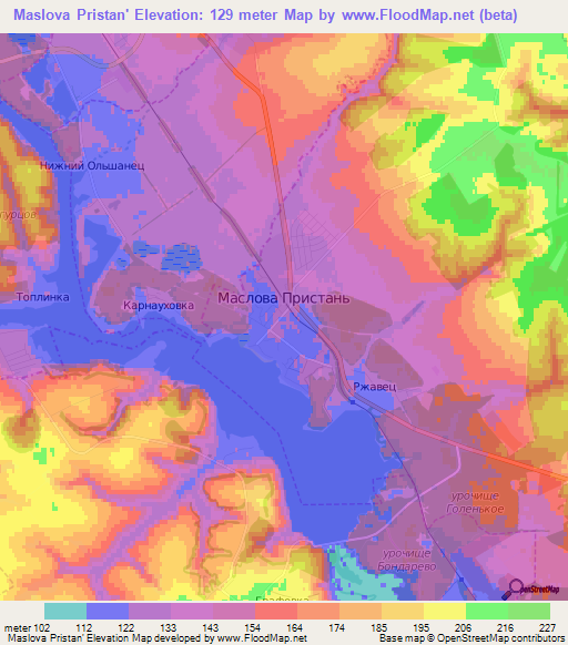 Maslova Pristan',Russia Elevation Map