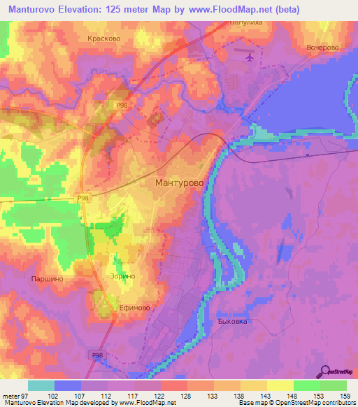 Manturovo,Russia Elevation Map