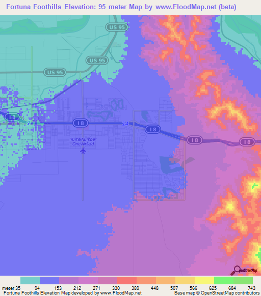 Fortuna Foothills,US Elevation Map