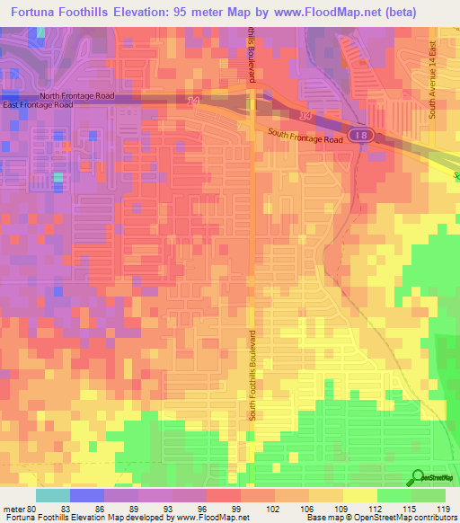 Fortuna Foothills,US Elevation Map