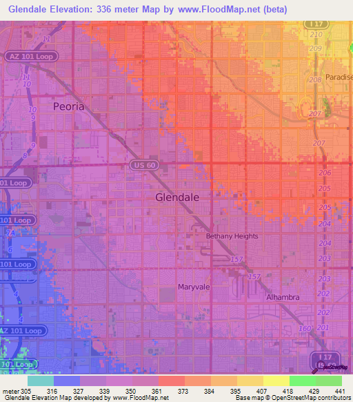 Glendale,US Elevation Map