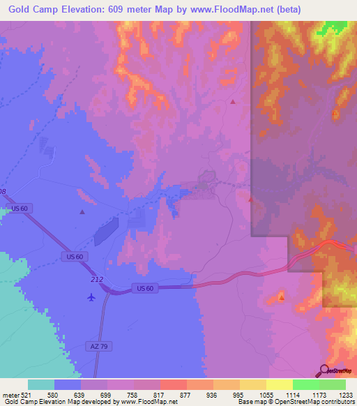 Gold Camp,US Elevation Map