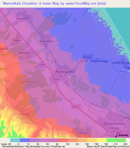 Mamedkala,Russia Elevation Map