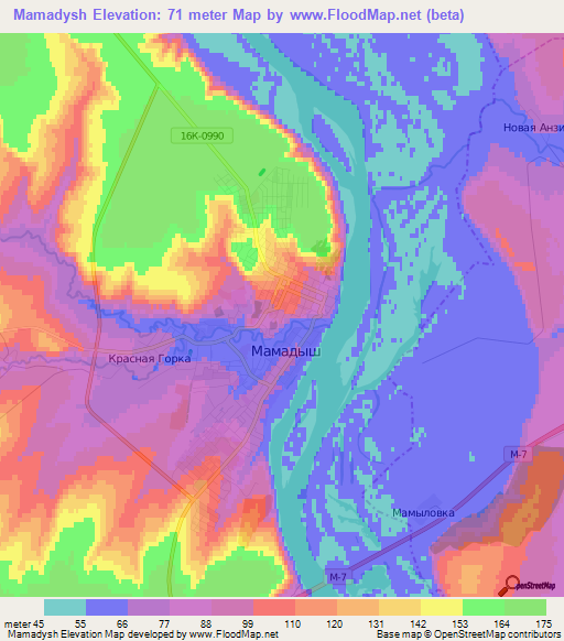 Mamadysh,Russia Elevation Map