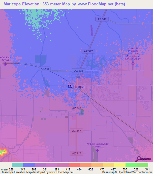 Maricopa,US Elevation Map