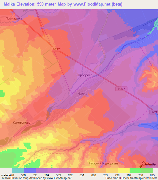 Malka,Russia Elevation Map