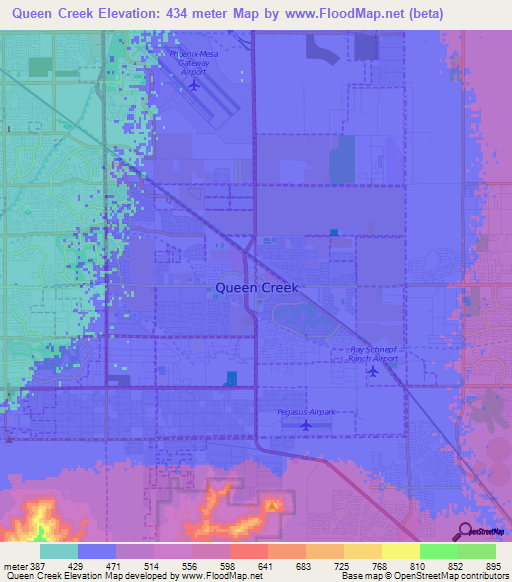 Queen Creek,US Elevation Map