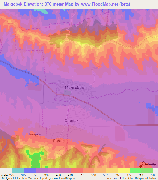 Malgobek,Russia Elevation Map