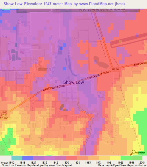 Show Low,US Elevation Map