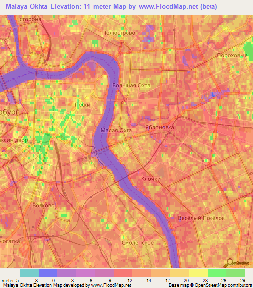 Malaya Okhta,Russia Elevation Map