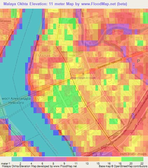 Malaya Okhta,Russia Elevation Map