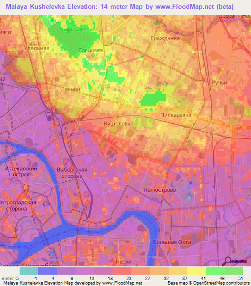 Malaya Kushelevka,Russia Elevation Map