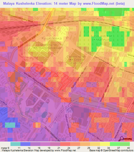 Malaya Kushelevka,Russia Elevation Map