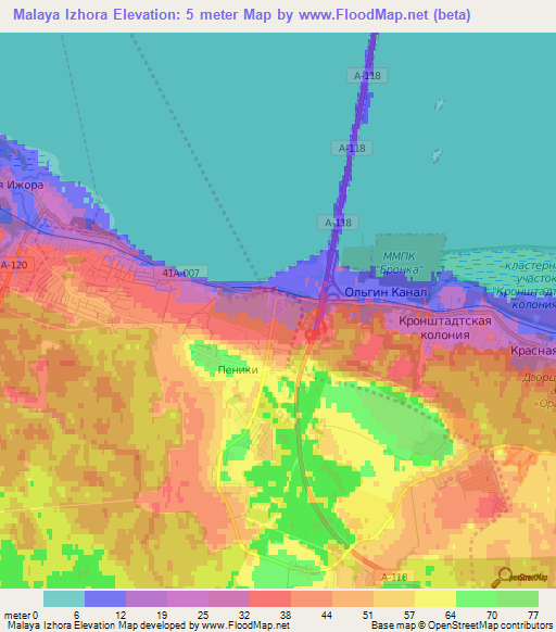 Malaya Izhora,Russia Elevation Map