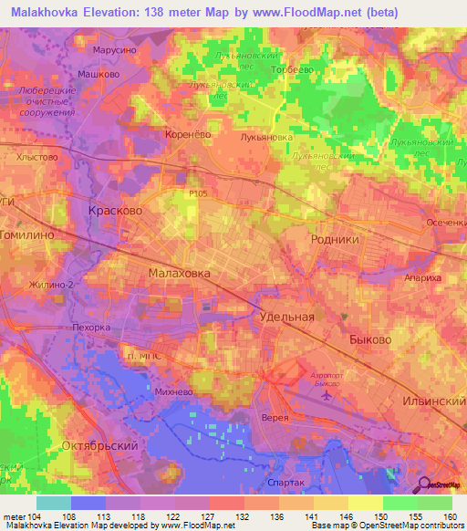 Malakhovka,Russia Elevation Map