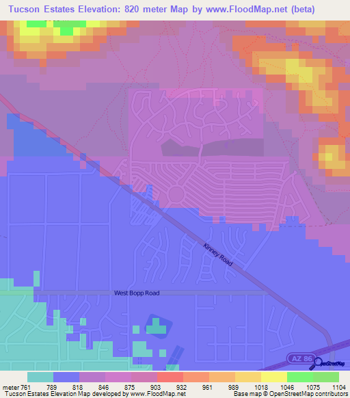 Tucson Estates,US Elevation Map