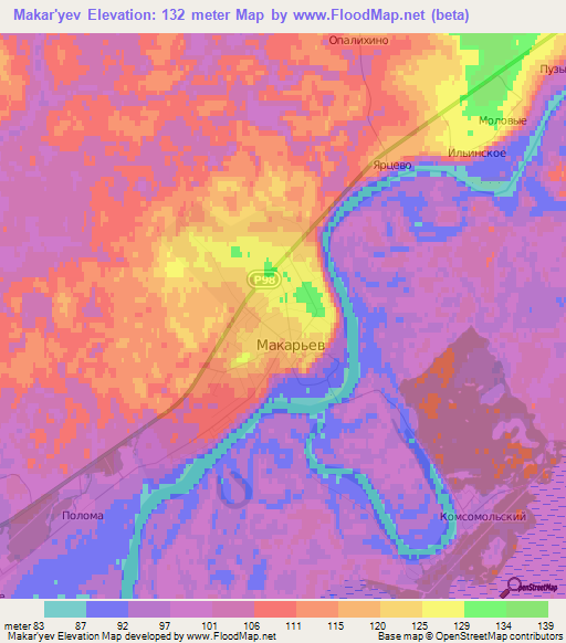 Makar'yev,Russia Elevation Map