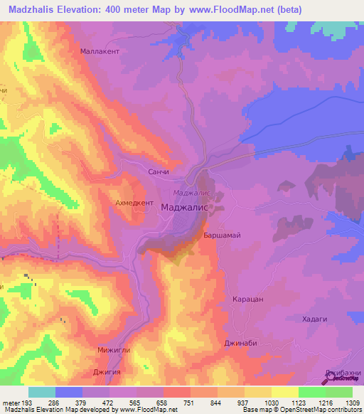 Madzhalis,Russia Elevation Map