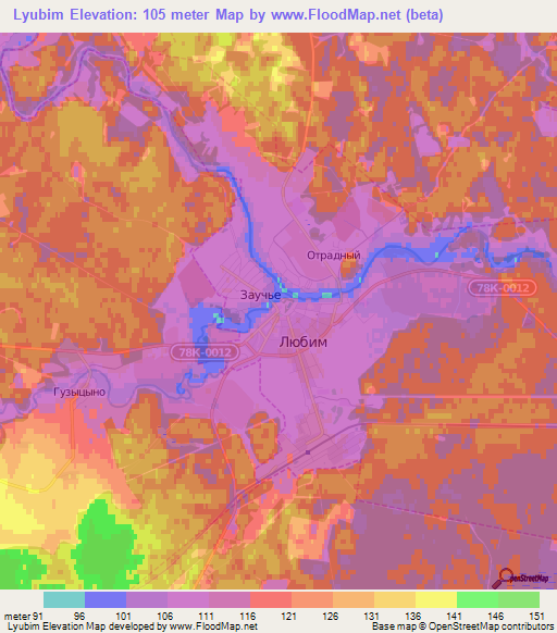 Lyubim,Russia Elevation Map