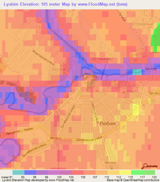 Lyubim,Russia Elevation Map