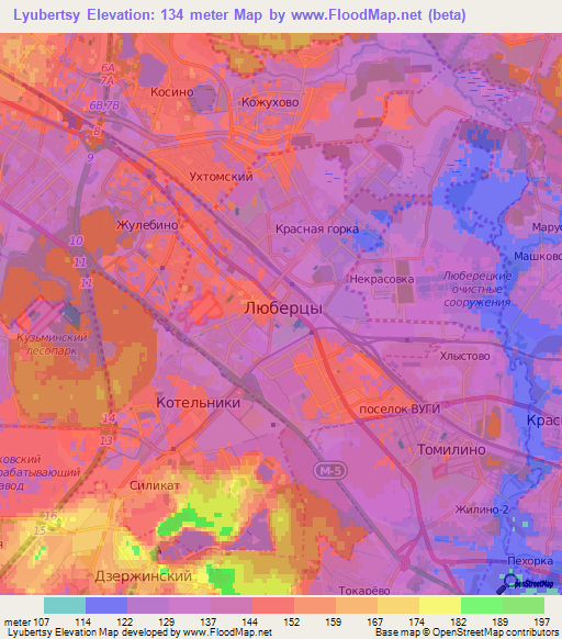 Lyubertsy,Russia Elevation Map