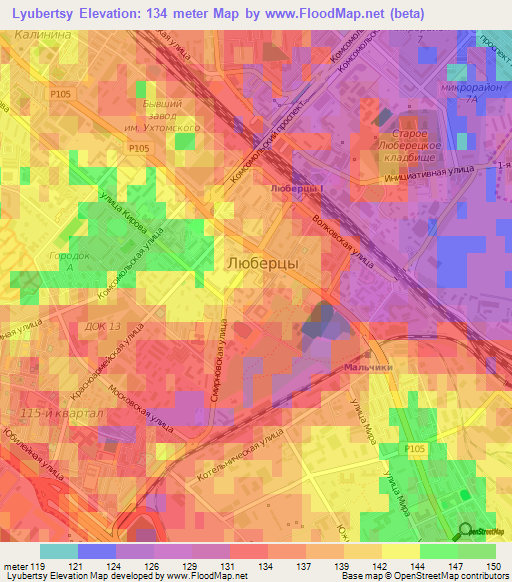Lyubertsy,Russia Elevation Map