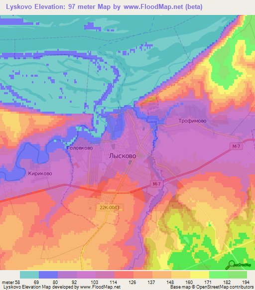 Lyskovo,Russia Elevation Map