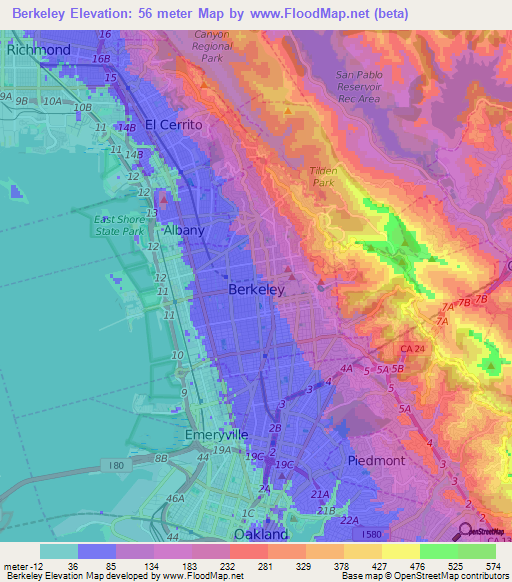 Berkeley,US Elevation Map