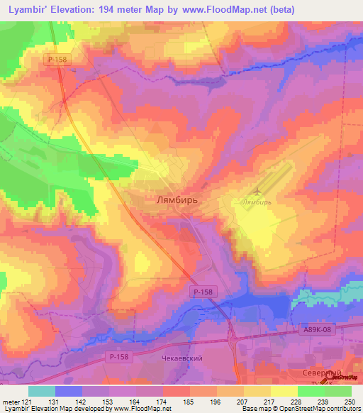 Lyambir',Russia Elevation Map