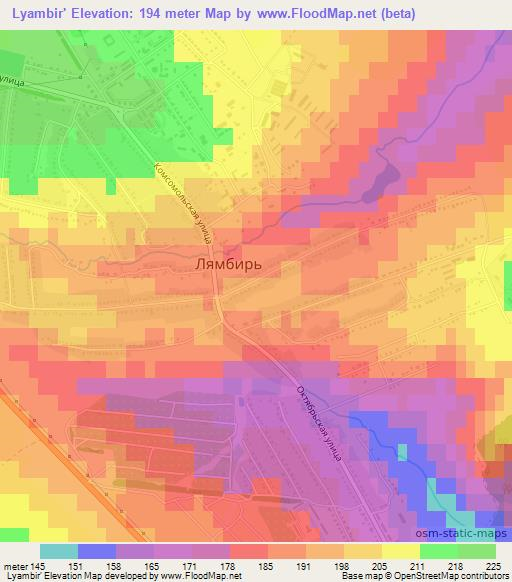 Lyambir',Russia Elevation Map