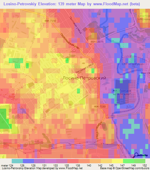 Losino-Petrovskiy,Russia Elevation Map
