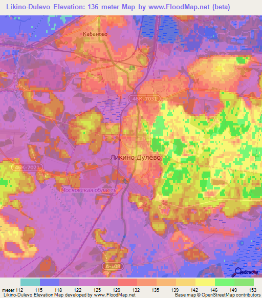 Likino-Dulevo,Russia Elevation Map