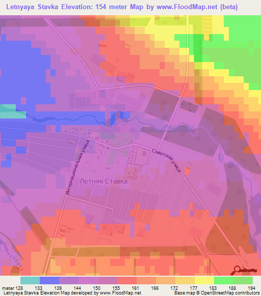 Letnyaya Stavka,Russia Elevation Map