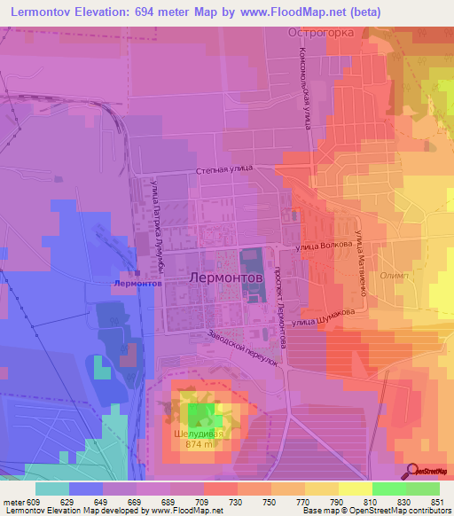 Lermontov,Russia Elevation Map