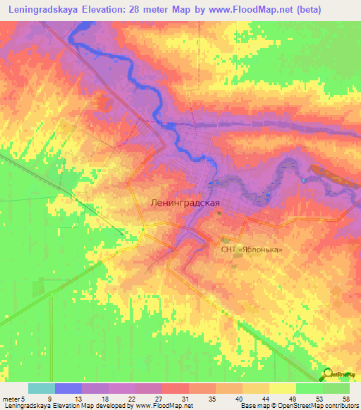 Leningradskaya,Russia Elevation Map