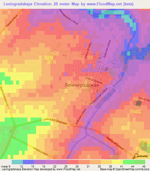 Leningradskaya,Russia Elevation Map