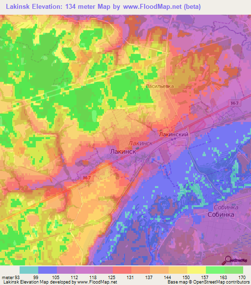 Lakinsk,Russia Elevation Map