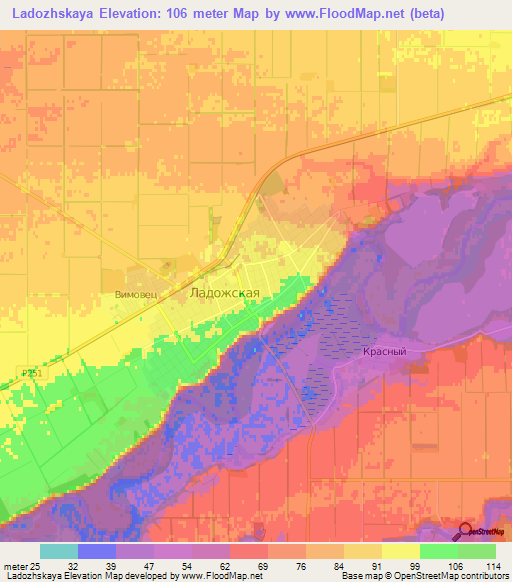 Ladozhskaya,Russia Elevation Map