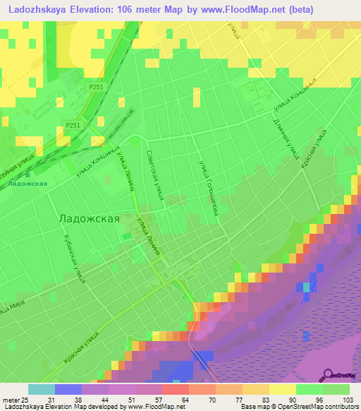 Ladozhskaya,Russia Elevation Map