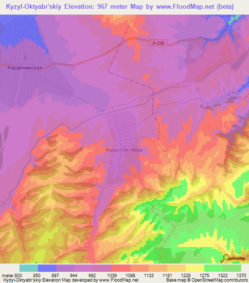 Kyzyl-Oktyabr'skiy,Russia Elevation Map