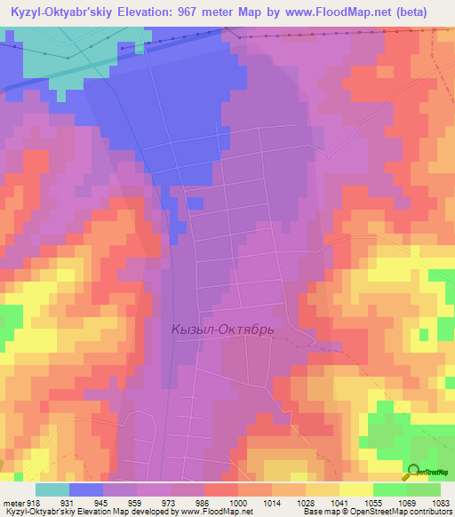 Kyzyl-Oktyabr'skiy,Russia Elevation Map