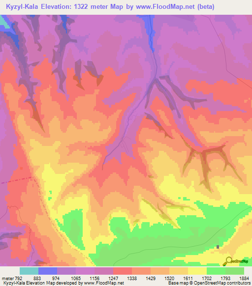 Kyzyl-Kala,Russia Elevation Map